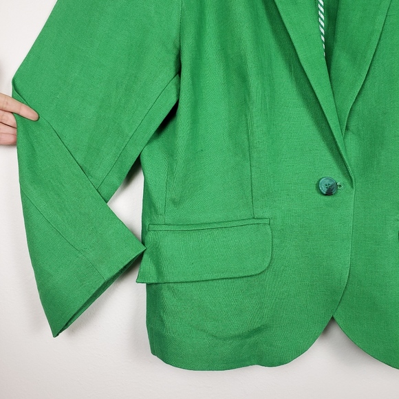 Olivia Moon • 100% Linen Bright Green Blazer - Picture 5 of 8